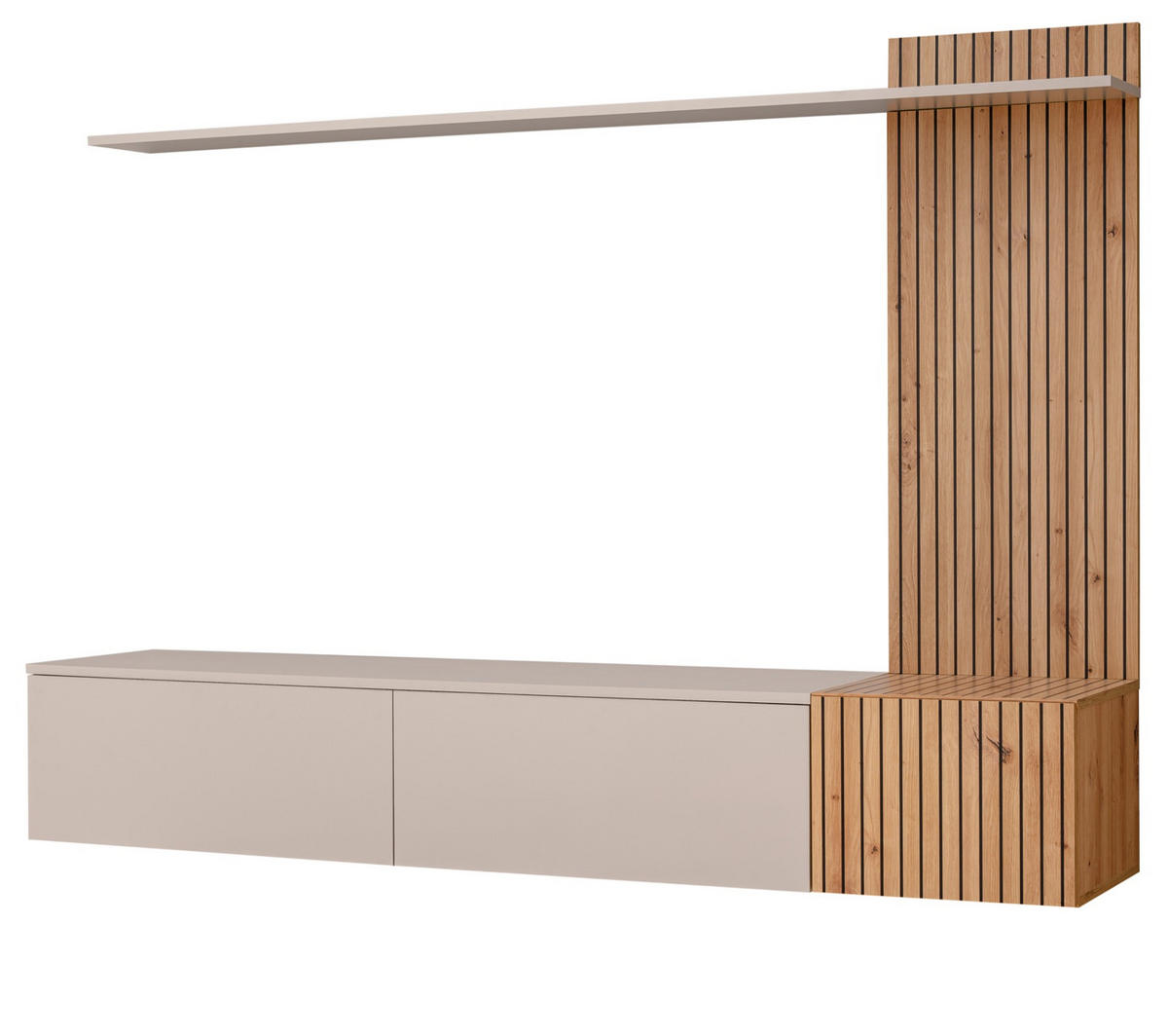 WOHNWAND Sand matt, Eiche Artisan 180 cm, Schrankwand hängend - Sandfarben/Eiche Artisan, Holzwerkstoff (180/130/40cm) - Inn.Furn