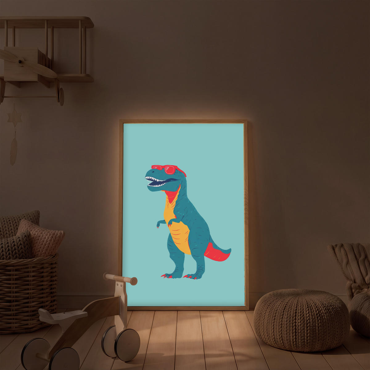 DOBÍJECÍ NOČNÍ LAMPIČKA Dinosaurus - Modrá - Sluneční brýle 70x100 cm - světle modrá, kompozitní dřevo (8/70/100cm) - OnlyWow