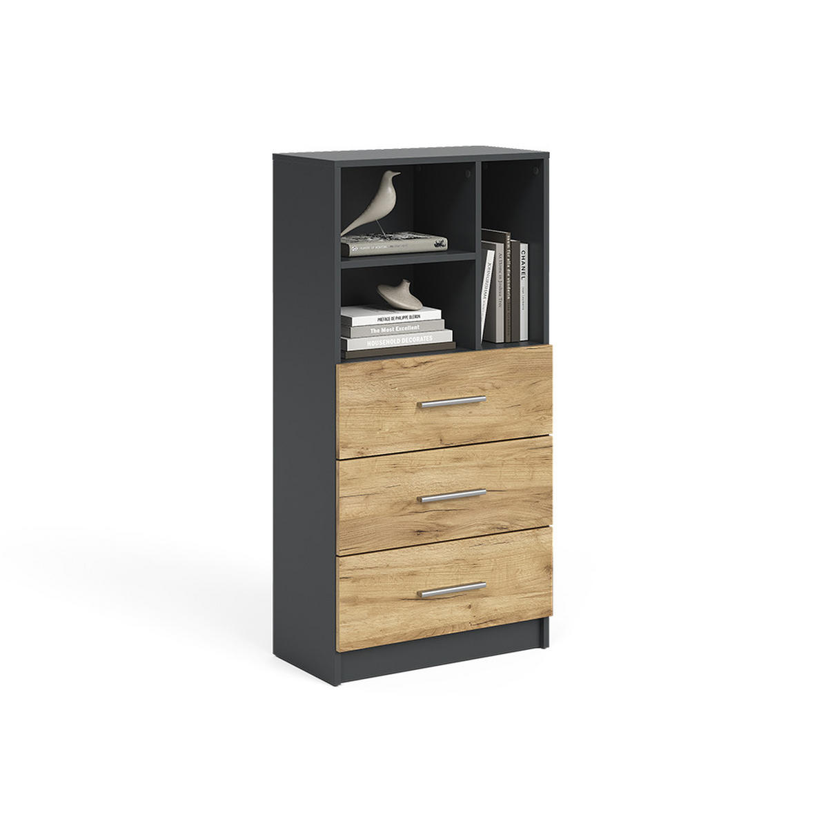 UNIVERSALSCHRANK Tomy, Anthrazit/Goldkraft Eiche, 60 x 120 cm mit 3 Schubladen - Honigeiche/Anthrazit, Holzwerkstoff (60/120/31.6cm) - Vicco