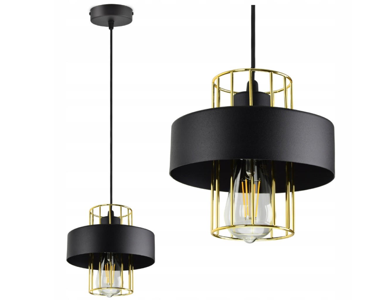 PENDELLEUCHTE LOFT - Goldfarben/Schwarz, Metall (20/20/100cm) - kiki design