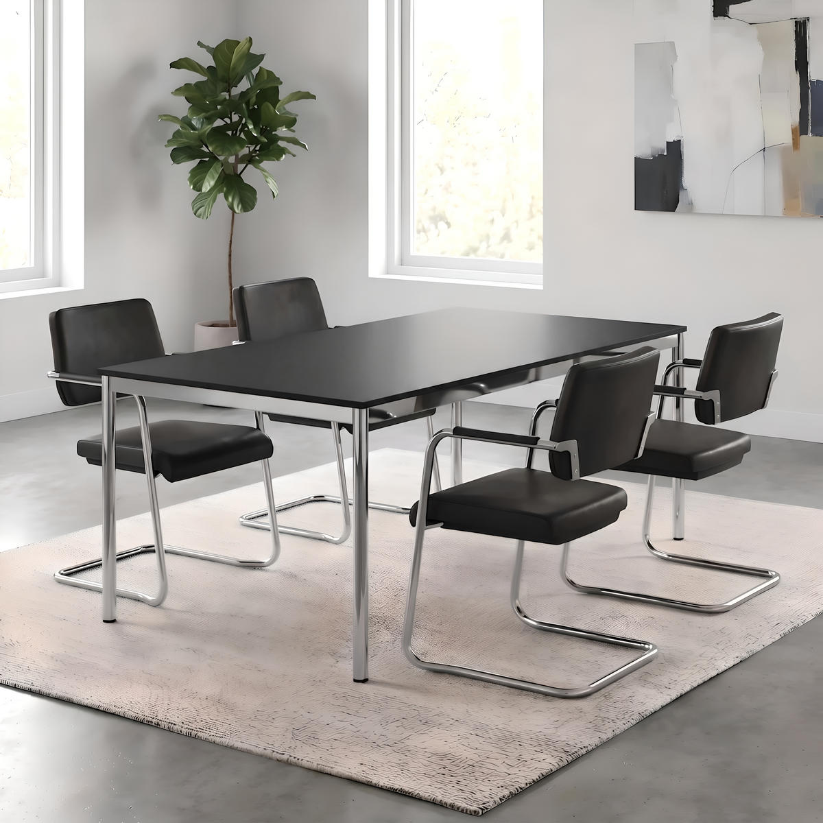BESUCHERSTUHL V1207 Echtleder Schwarz - ergonomisch, 150 kg belastbar - Schwarz, Leder/Kunststoff (55/86/55cm) - Versee