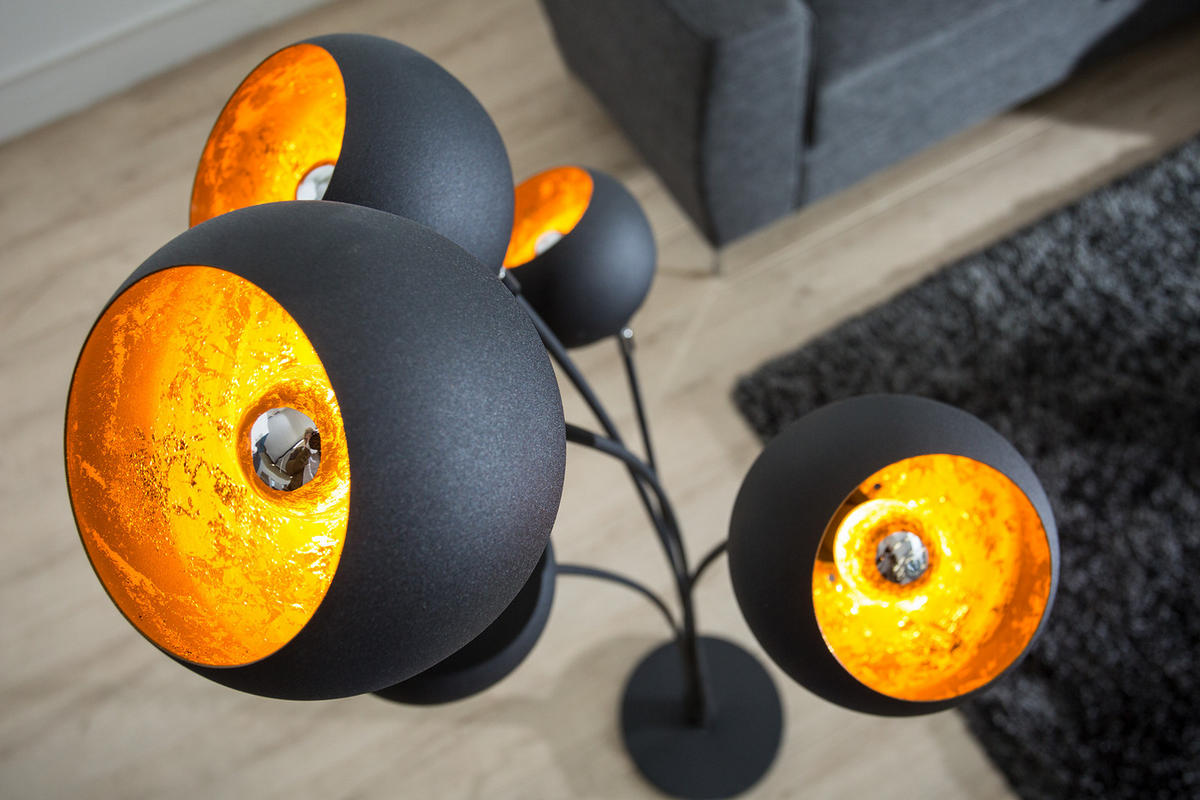 STEHLEUCHTE MAGMA Metall Schwarz 170 cm - Goldfarben/Schwarz, Metall (60/60/170cm) - riess-ambiente