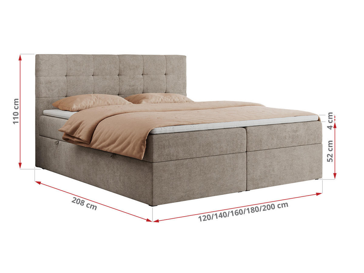 BOXBETT CENTO 120/200 Beige Strukture - H3 - Beige, Holz/Textil (120/200cm) - MKS