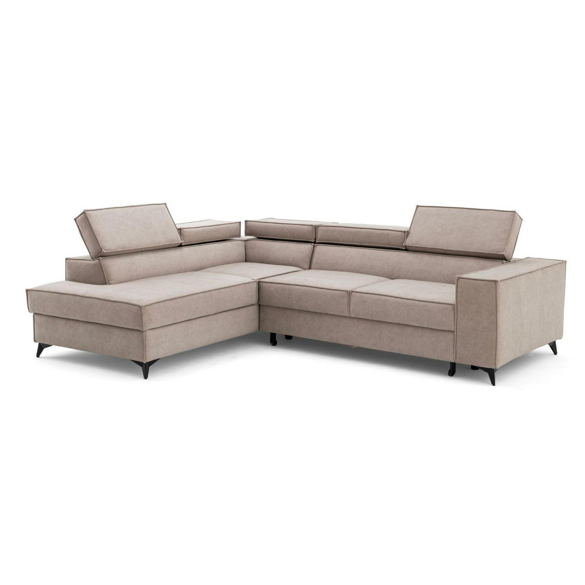 ECKSOFA PURE L Links mit Schlaffunktion 127x199 Velours Creme - Creme/Schwarz, Holz/Textil (281/204cm) - Muffo