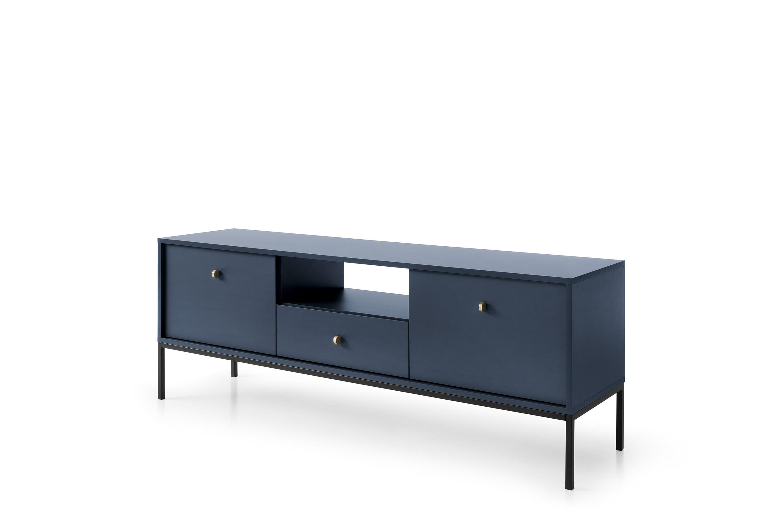 TV-SCHRANK Molly Dunkelblau, Schwarze Beine, TV-Tisch mit Schublade - Schwarz/Dunkelblau, Holzwerkstoff/Metall (154/56/39cm) - Bettso