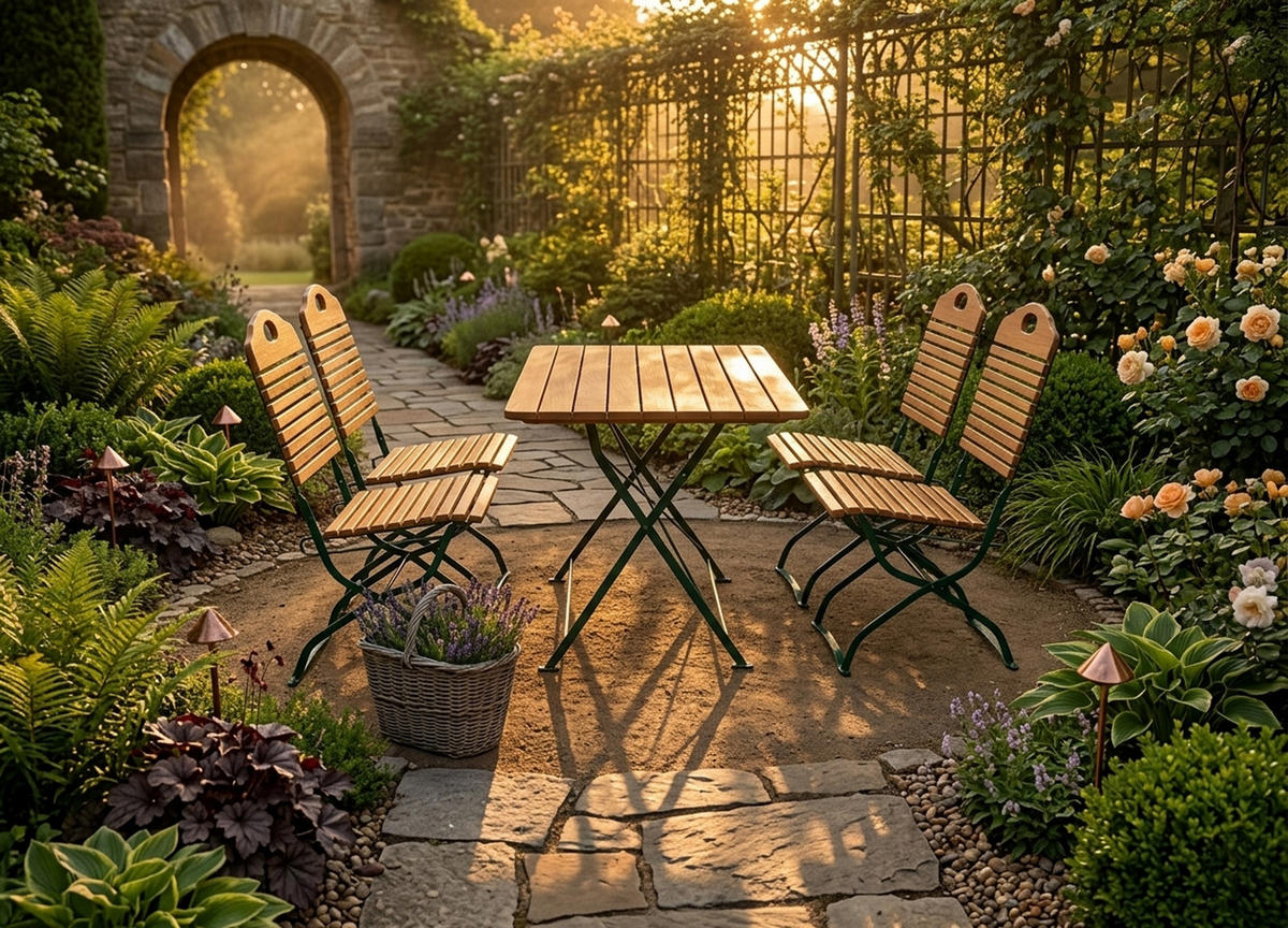 GARTEN-GARNITUR Bad Belzig 5-teilig aus Robinienholz, Stahlgestell Grün - Braun, Holz - TPFGarden