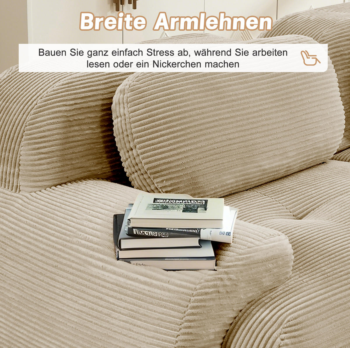 ECKSOFA Beige aus Cord, modular und montagefrei - Beige, Textil (178/298cm) - Flora Grace