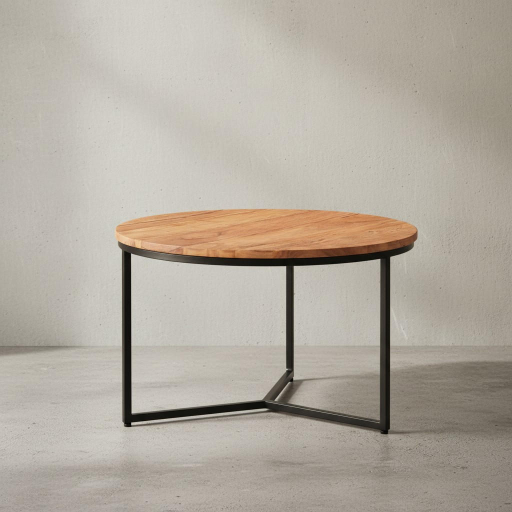 COUCHTISCH aus Akazienholz mit robustem Eisengestell und integriertem Stauraum - Beige/Schwarz, Holz/Metall (60/60/38cm) - KADIMA DESIGN
