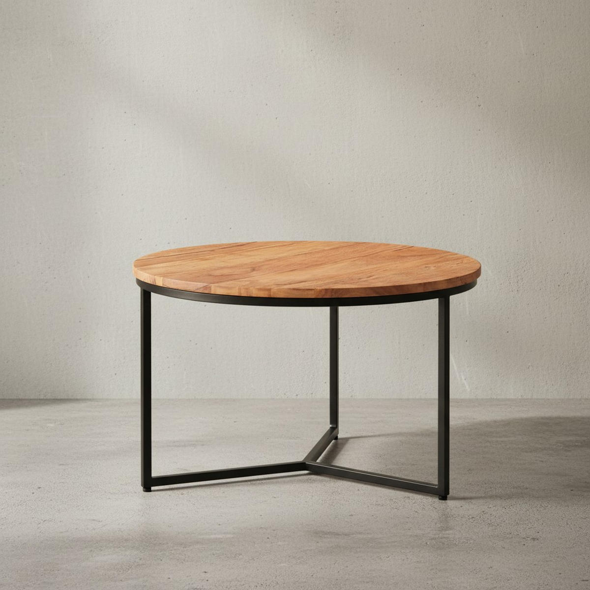 COUCHTISCH aus Akazienholz mit robustem Eisengestell und integriertem Stauraum - Beige/Schwarz, Holz/Metall (60/60/38cm) - KADIMA DESIGN