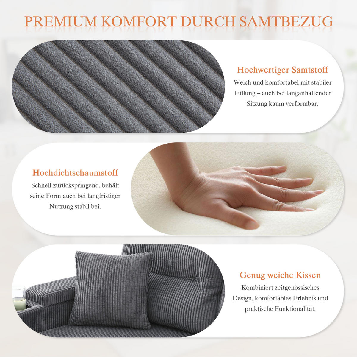 WOHNLANDSCHAFT 272/136/86 cm in Carbon Grau mit Schlaffunktion und Stauraum - Anthrazit, Textil (136/86/272cm) - Flora Grace