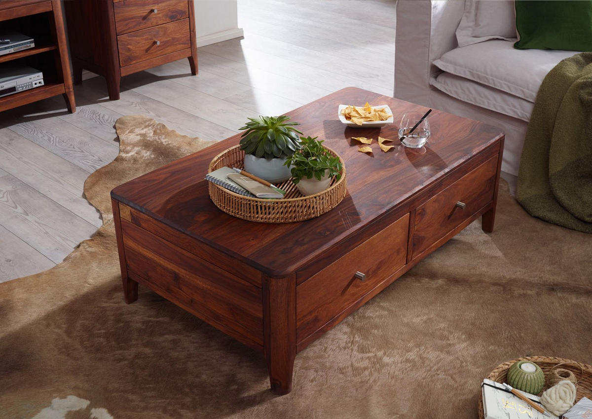 COUCHTISCH Sheesham 120x70x40 walnuss geölt BROOKLYN #12 - Dunkelbraun, Holz (120/70/40cm) - Massivmoebel24