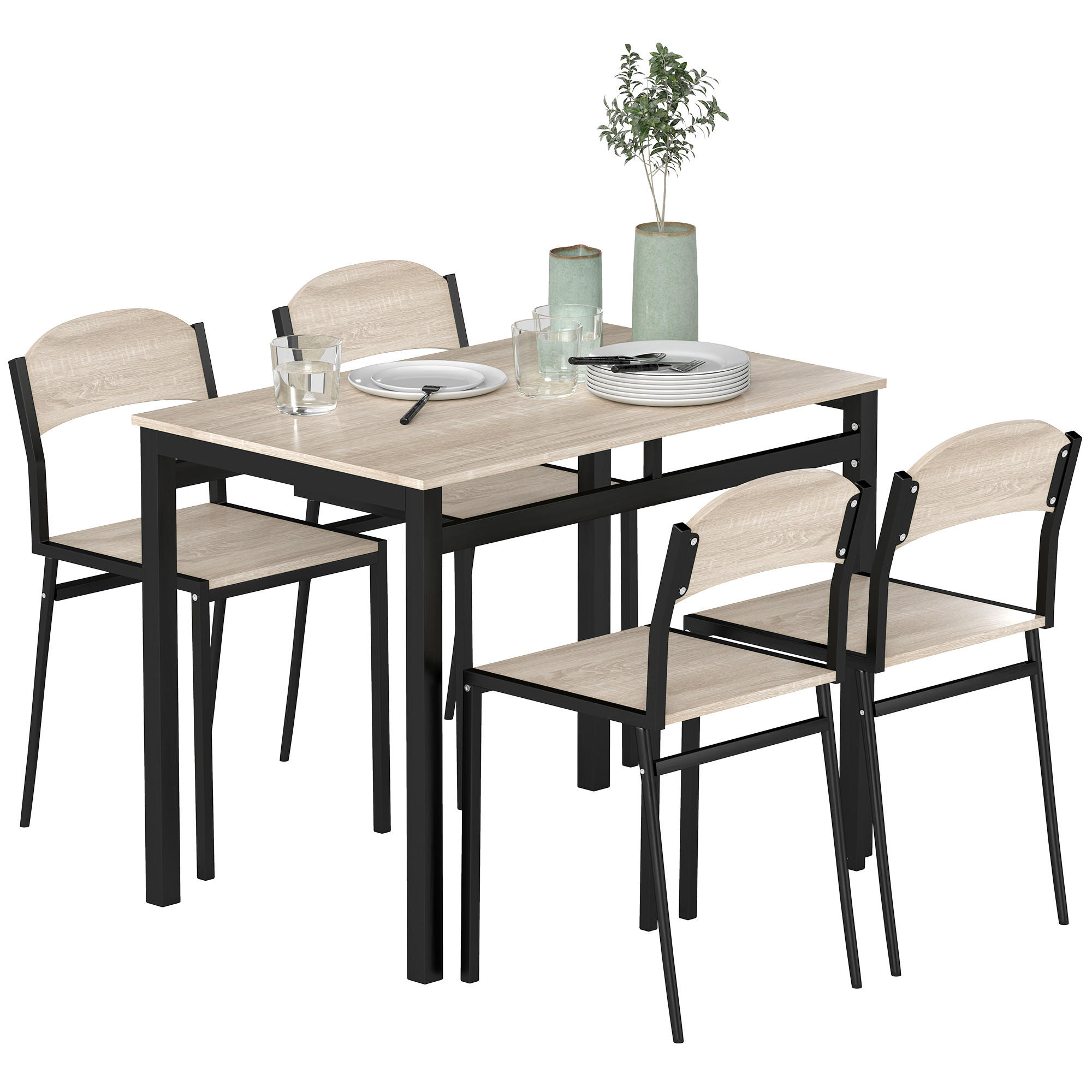ESSGRUPPE DE-10084 5-teilig, platzsparend Schwarz - Eichefarben, Metall (63/76.5/100cm) - ComfortXL
