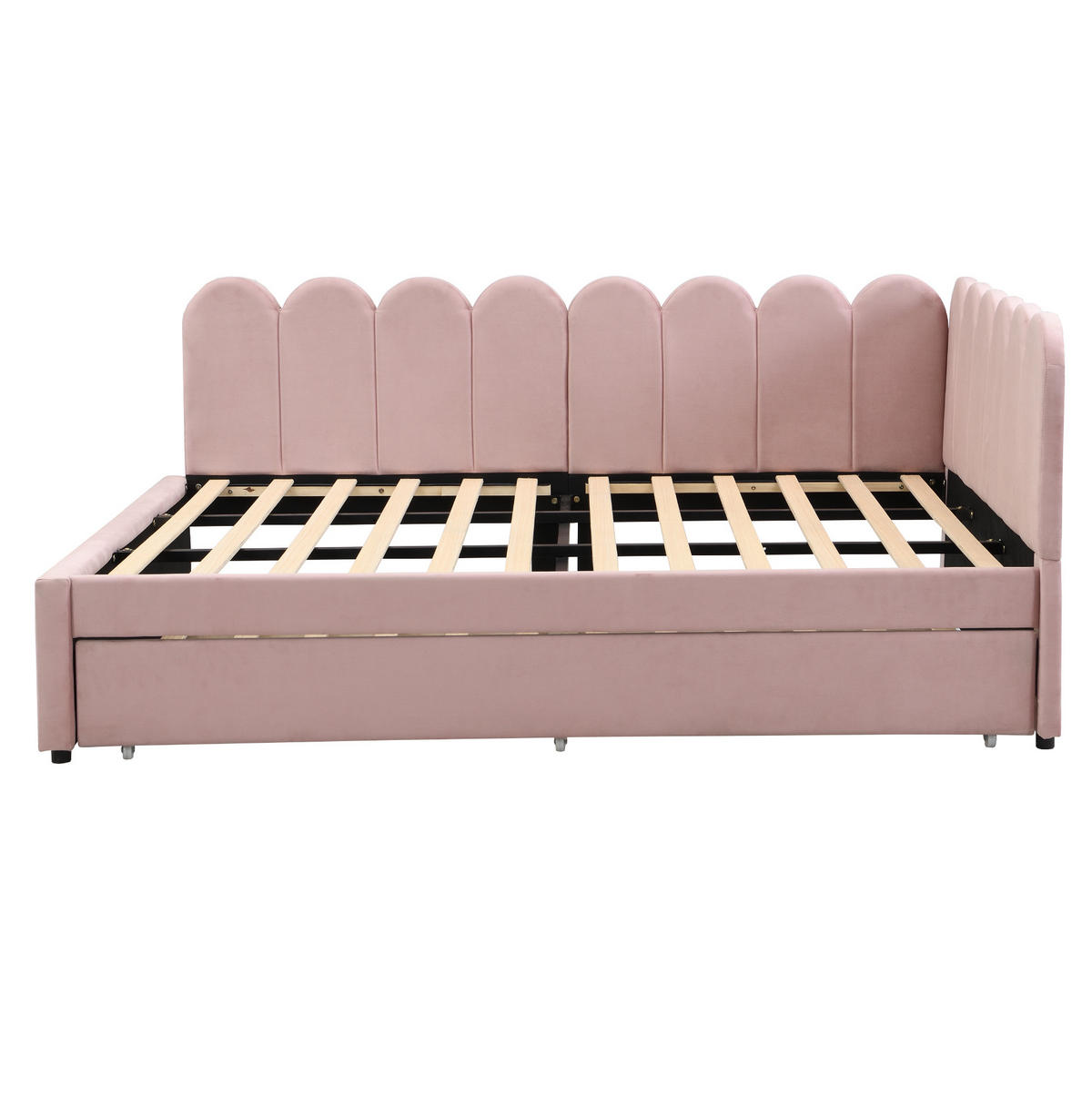 POLSTERBETT 140/200 cm mit Ausziehbett, L-Form und Samtbezug mit blütenblattförmiger Rückenlehne, Rosa - Rosa, Leder (140/200cm) - Redom