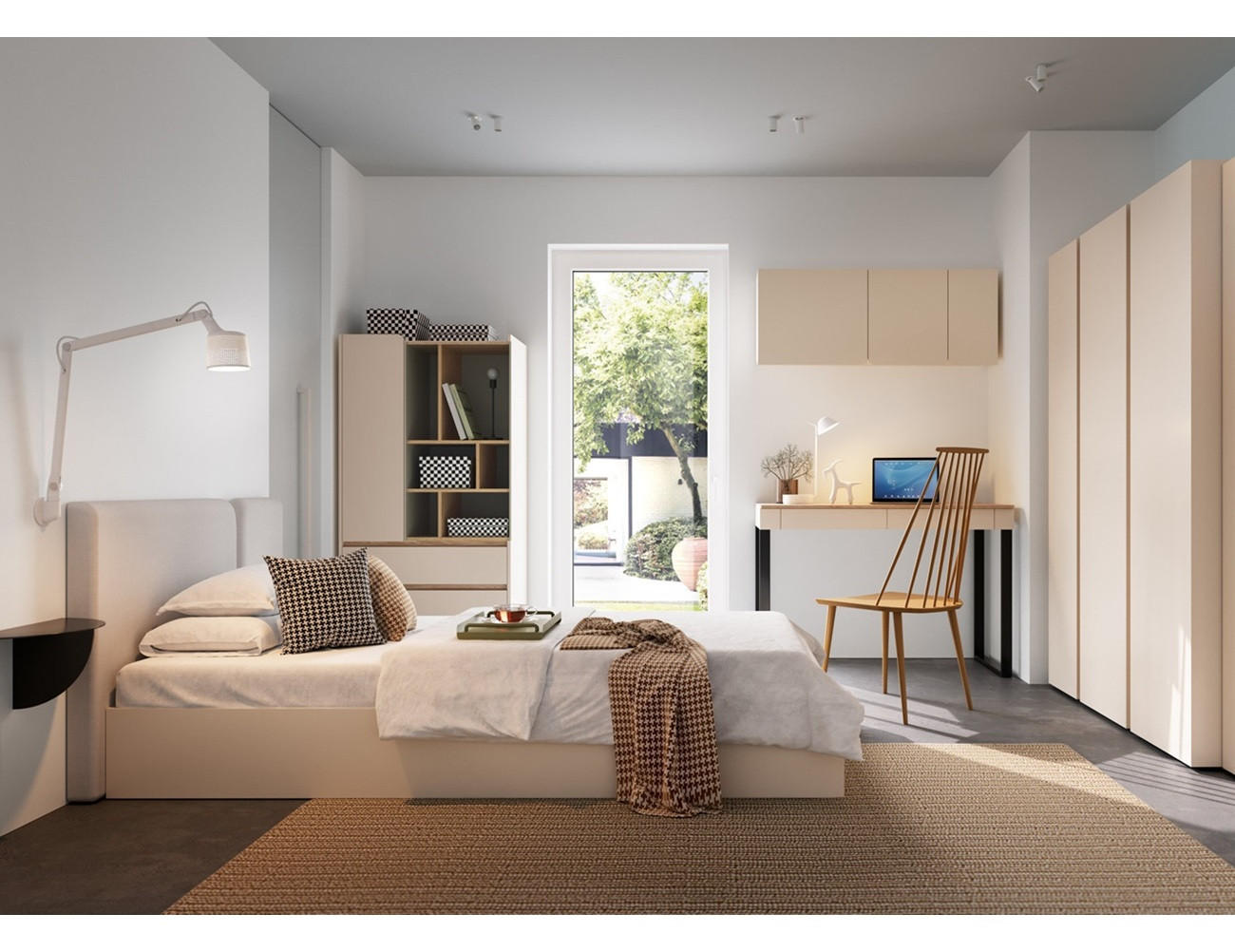 JUGENDZIMMER Laris Set B mit Bett 120 x 200 - Sandbeige / Eiche geölt - Eichefarben/Beige, Holzwerkstoff/Metall (145/195/50cm)