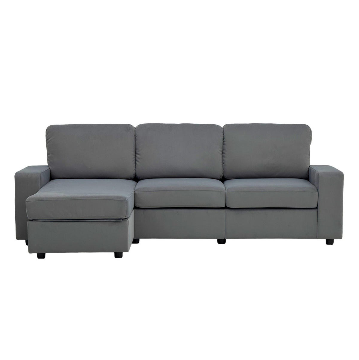 ECKSOFA 245,5/150,5/86,5 cm grau aus Kurzflorstoff mit 4 Staufächern - Grau, Kunststoff (245.5/150.5cm) - OKWISH