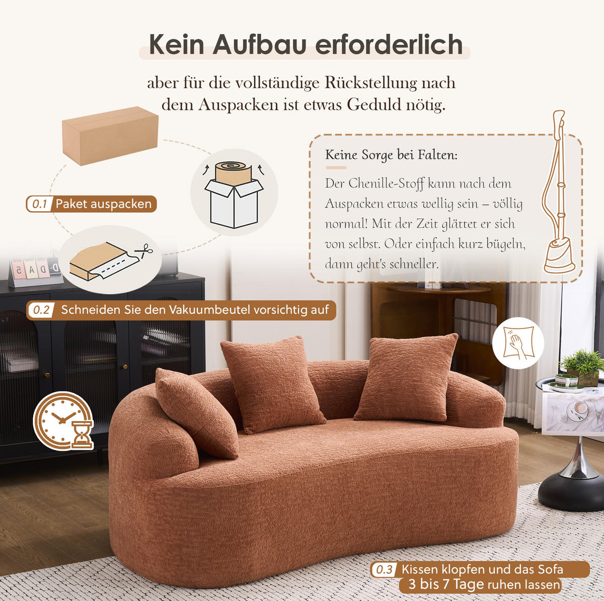 SOFA 2-Sitzer extra tiefe Sitzfläche Chenille Coral - Braun, Kunststoff (153/63/94cm) - Meubliv