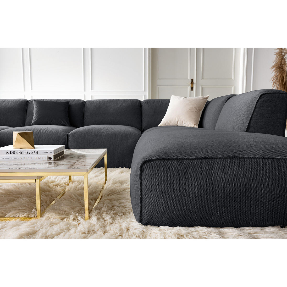 WOHNLANDSCHAFT mit Longchair - Schwarz/Grau, Kunststoff/Textil (325/71/235cm) - home24