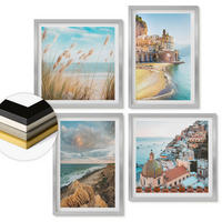 WANDBILDER 4er Set - 50x50 cm & 40x60 cm Silberner Rahmen - Landschaften Strand Stadt Klippen - Silberfarben, Kunststoff (50/50cm) - ArtPrintCave