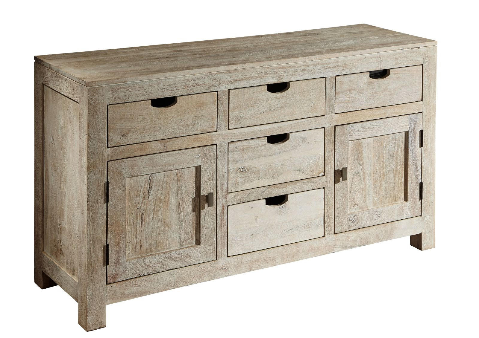 SIDEBOARD Akazie 140x42x80 white stone getüncht NATURE WHITE #80 - Beige, Holzwerkstoff (140/80/42cm) - Massivmoebel24