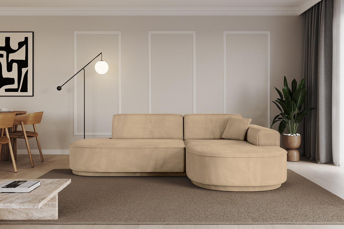 ECKSOFA Ottomane Rechts MARI-L1-v3 - 243x171x83 cm Taupe Velours - Taupe/Schwarz, Holzwerkstoff/Kunststoff (171/243cm) - ALTDECOR