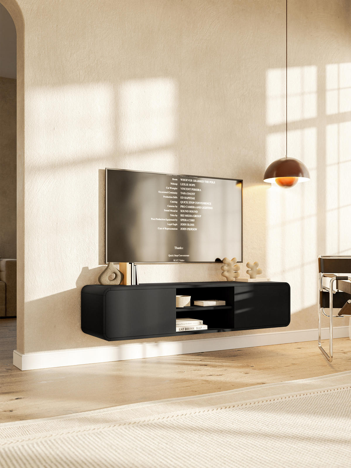 TV-HÄNGEBOARD Oro Schwarz mit 2 Schubladen 154 cm - Schwarz, Holzwerkstoff (154/32.4/40cm) - Selsey