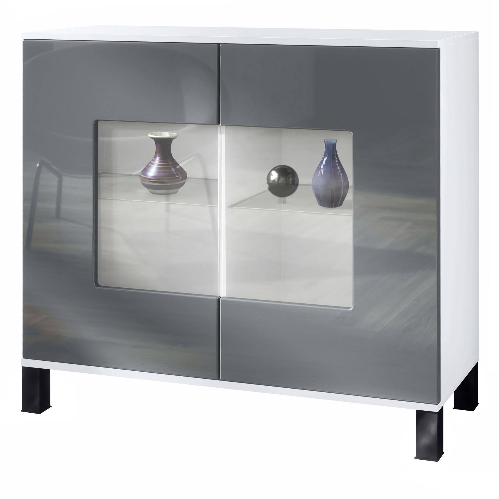 KOMMODE Grömitz Grau Hochglanz - Grau, Holzwerkstoff (92.5/84.5/35cm) - Vladon