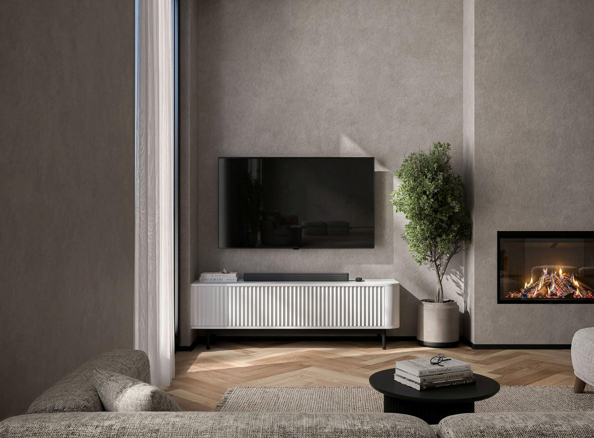 TV komoda Aurora mat bijela 140 cm s crnim metalnim okvirom - bijela/crna, drvni materijal/metal (140/44/35cm) - Meble Lindner