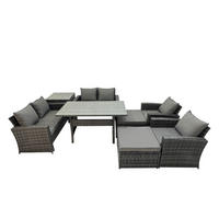 GARTENMÖBELSET mit 2 Sesseln,2 Zweisitzer,2 Hockern,Esstisch,Beistelltisch Polyrattan Dunkelgrau 8-Sitzer - Dunkelgrau/Grau, Glas/Kunststoff - Fimous