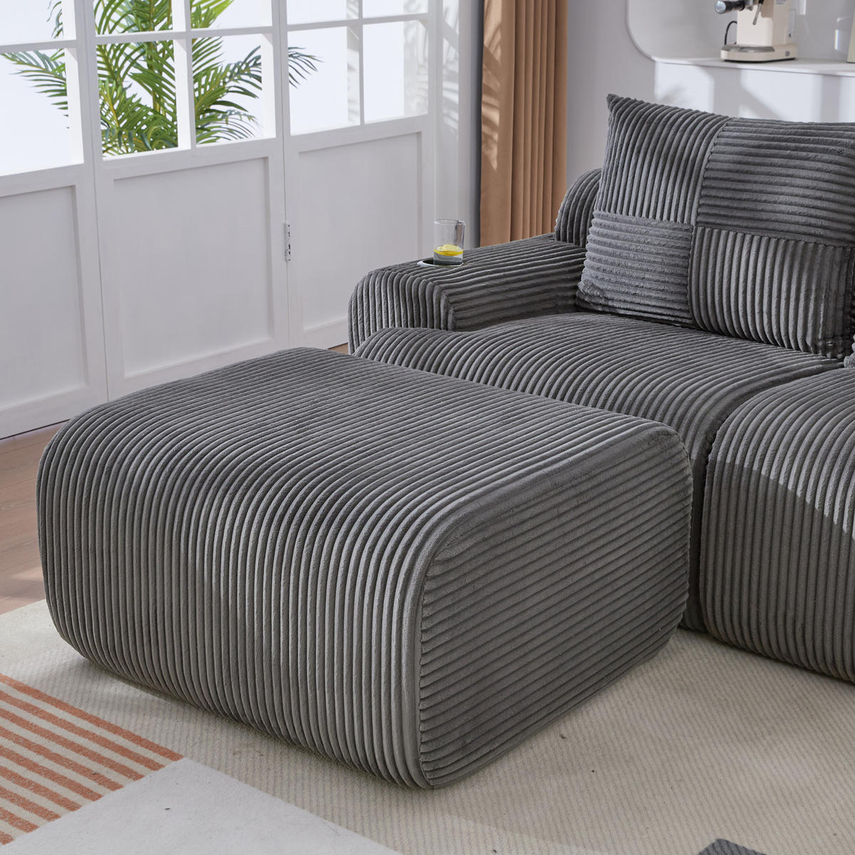SOFA 268/174/80 cm in Dunkelgrau mit Cupholder und Tasche - Dunkelgrau, Textil (174/80/268cm) - Flora Grace
