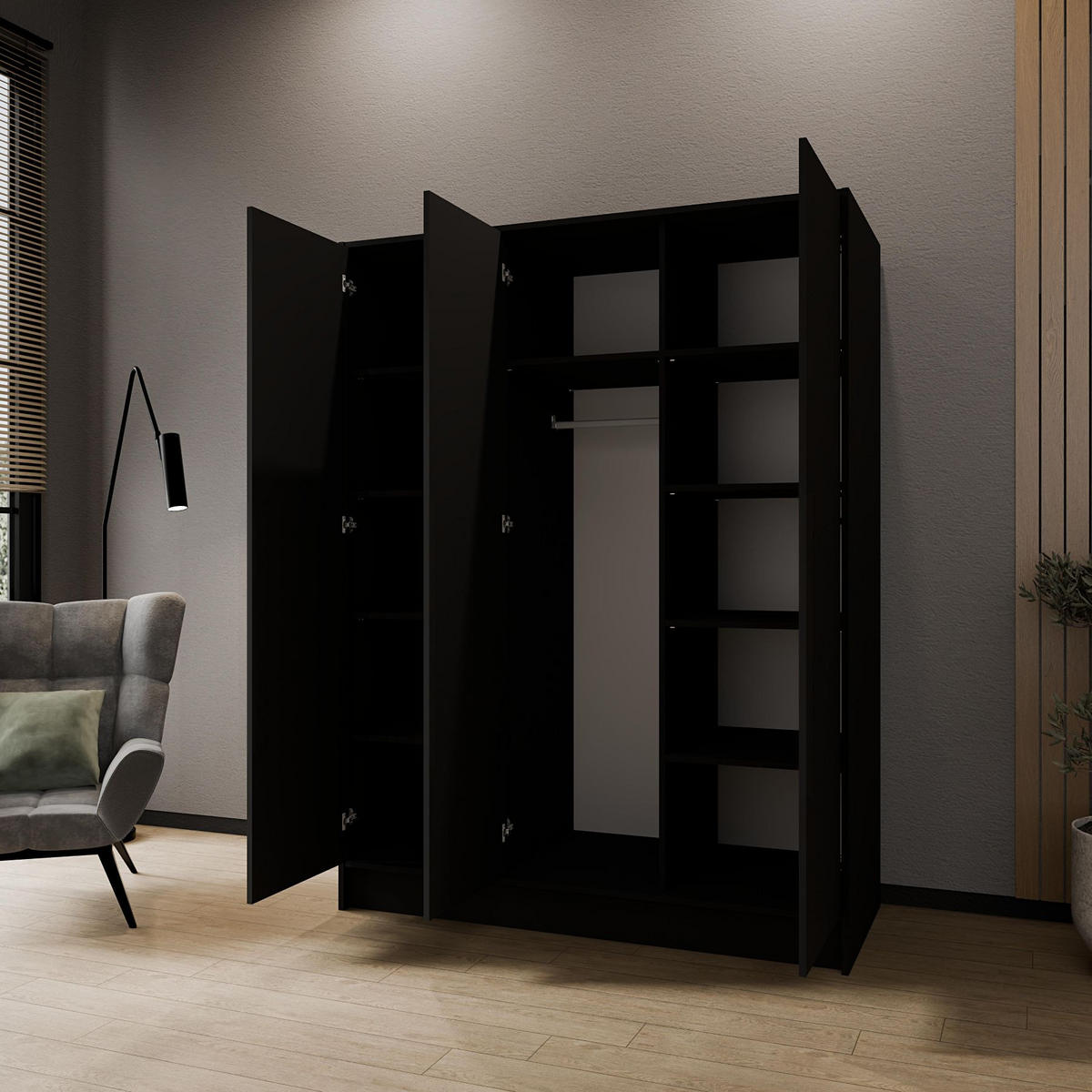 SCHRANK Schwarz 150 ALA Glatt Ohne Spiegel Ohne Griffe - Schwarz, Holzwerkstoff (150/200/51cm) - Sepro Meble