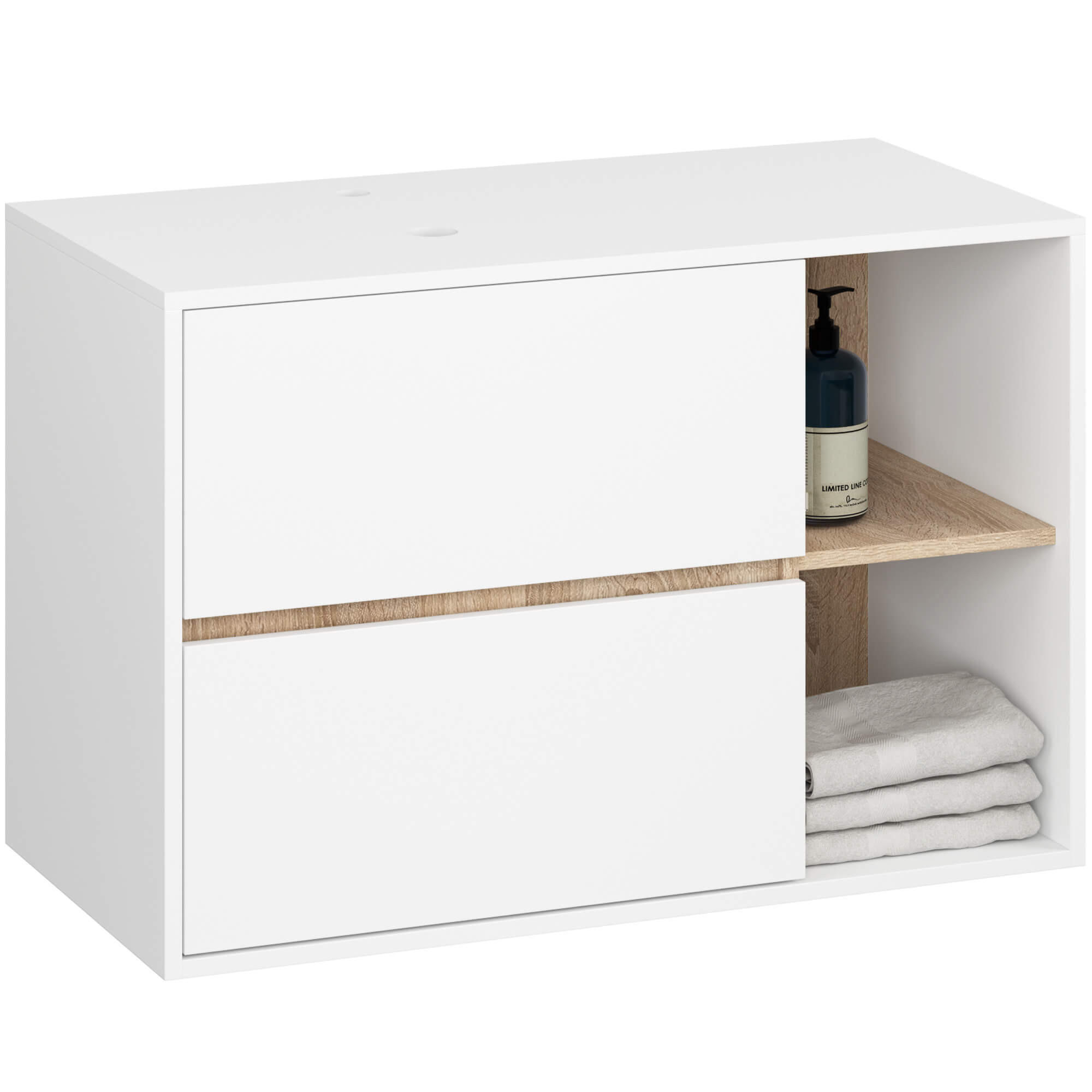WASCHBECKENUNTERSCHRANK Vami Weiß, Sonoma Eiche - Weiß/Sonoma Eiche, Holzwerkstoff (90/60/45.5cm) - Akord