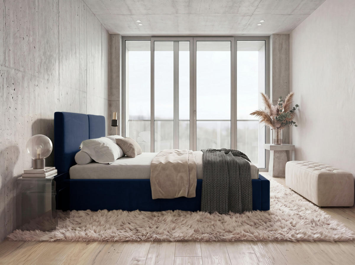POLSTERBETT 120X200 Blau mit Stauraum inkl. Hebemechanismus - Blau, Textil (120/200cm) - Interbeds