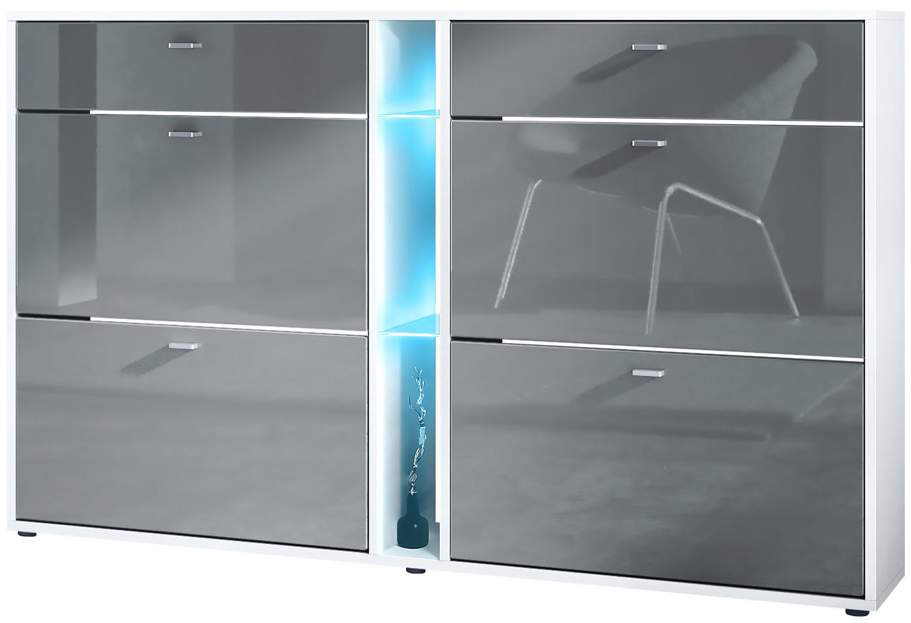 SCHUHSCHRANK Today Fronten in Grau Hochglanz - Grau, Holzwerkstoff (155.5/95/28cm) - Vladon