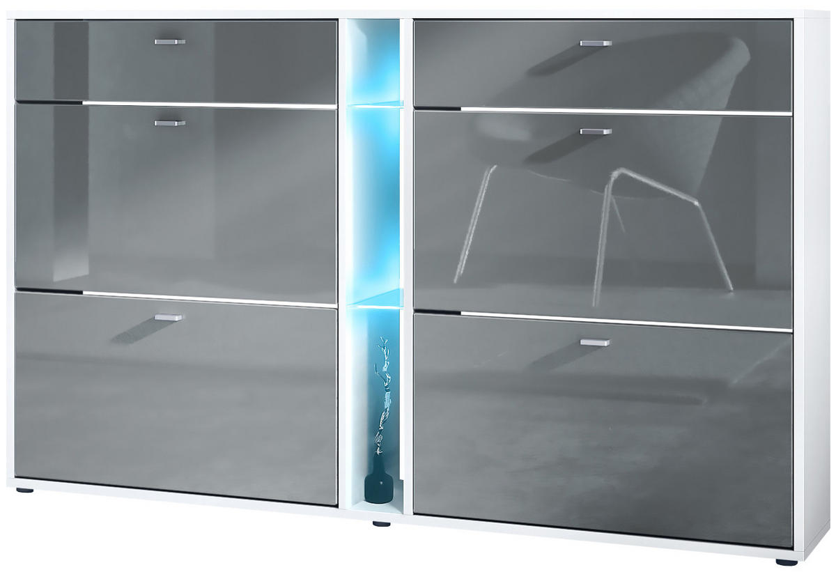 SCHUHSCHRANK Today Fronten in Grau Hochglanz - Grau, Holzwerkstoff (155.5/95/28cm) - Vladon