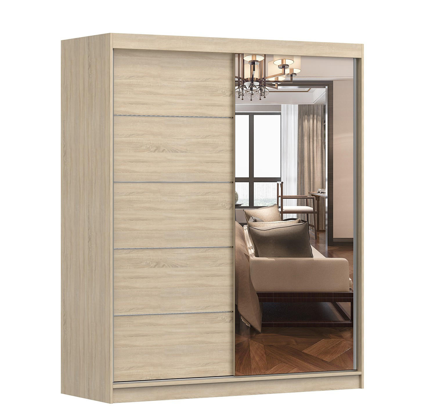SCHWEBETÜRENSCHRANK Bono 05 Sonoma Eiche/Sonoma Eiche mit Spiegel 160 cm - Alufarben/Sonoma Eiche, Holzwerkstoff/Metall (160/195/61cm)