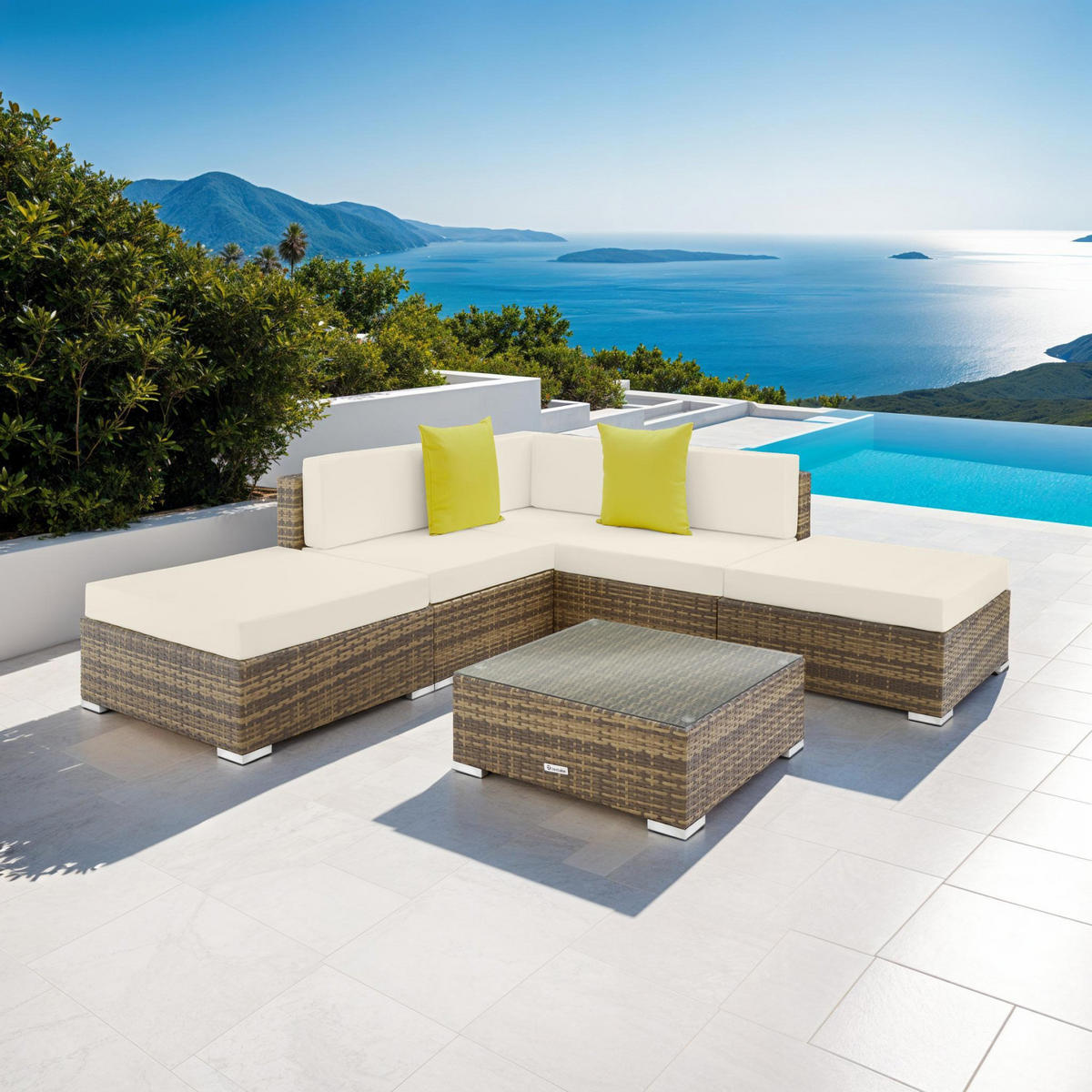 RATTANLOUNGE Paris, mit Sicherheitsglasplatte, natur - Naturfarben, Kunststoff - tectake