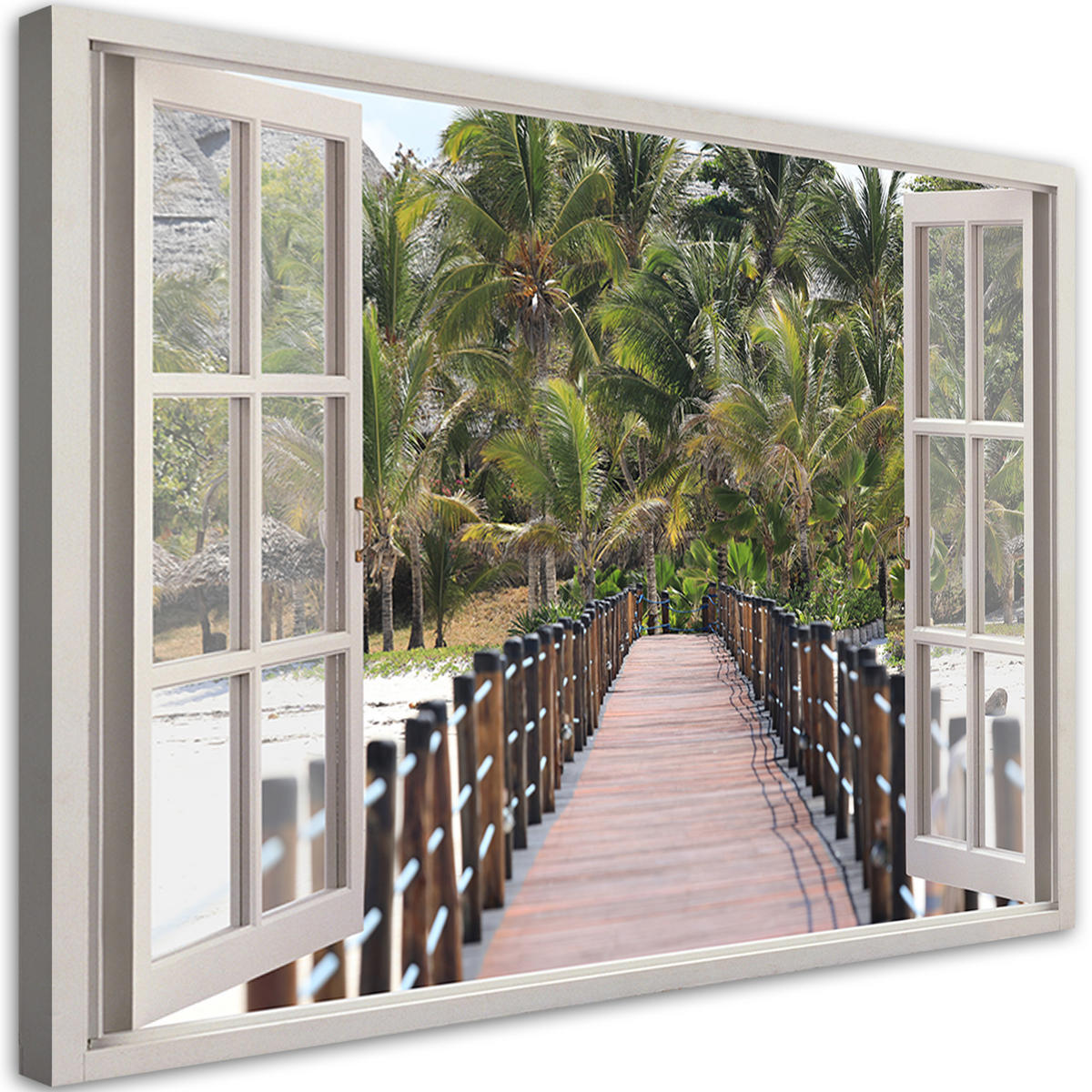 WANDBILD fensterblick tropische natur palmen - Grün, Textil (60/40cm) - Feeby