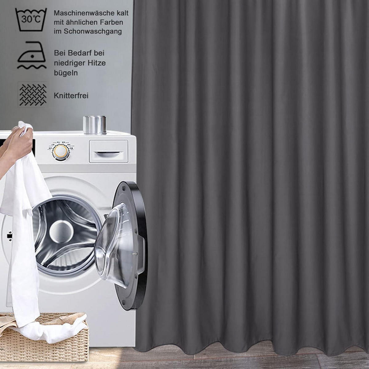 DUSCHVORHANG Dunkelgrau 150 x 180 cm - Anthrazit, Textil (150/180cm)