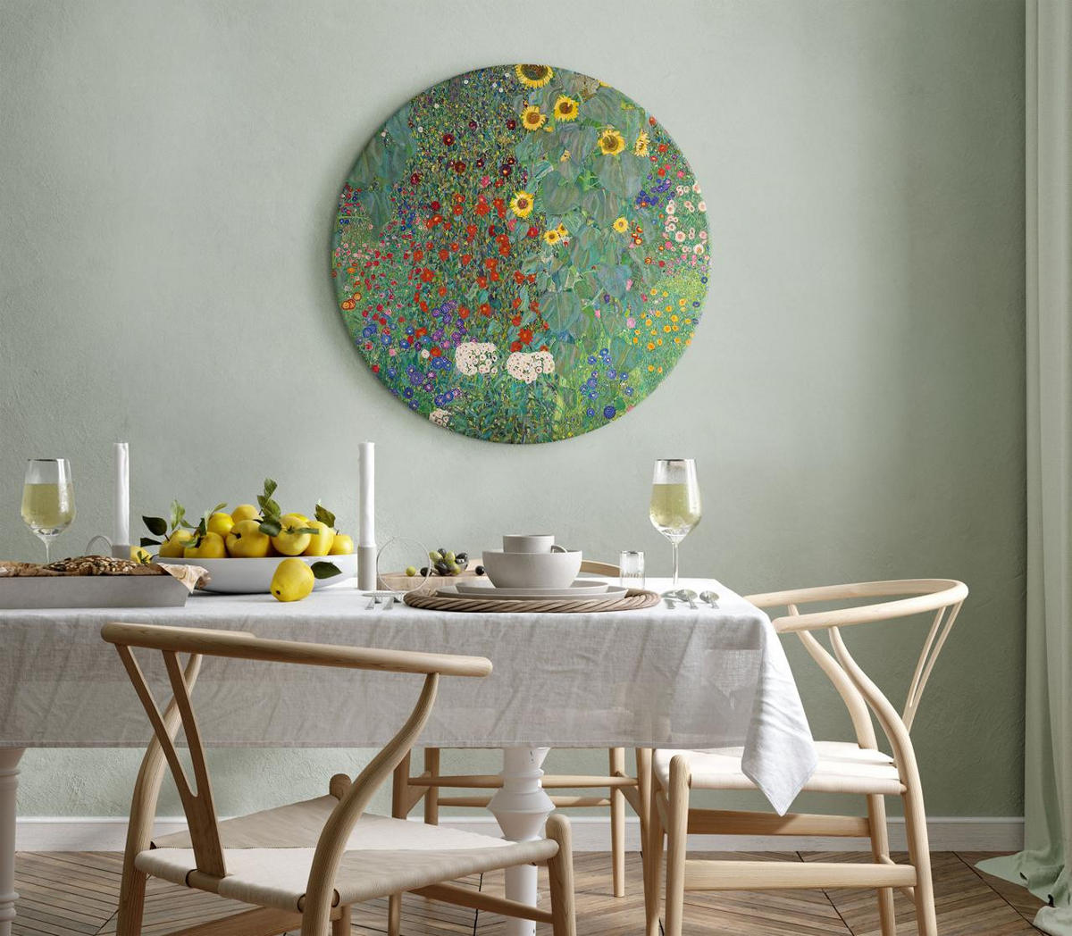 RUNDES BILD Blau 40/40 cm - Blau/Grün, Textil (40/40cm) - KUNSTLOFT