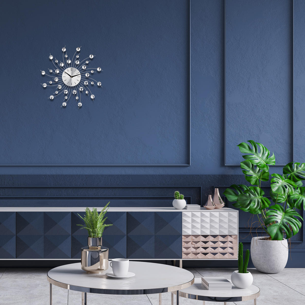 WANDUHR - Silberfarben, Kunststoff/Metall (50/50/4cm) - Relaxdays