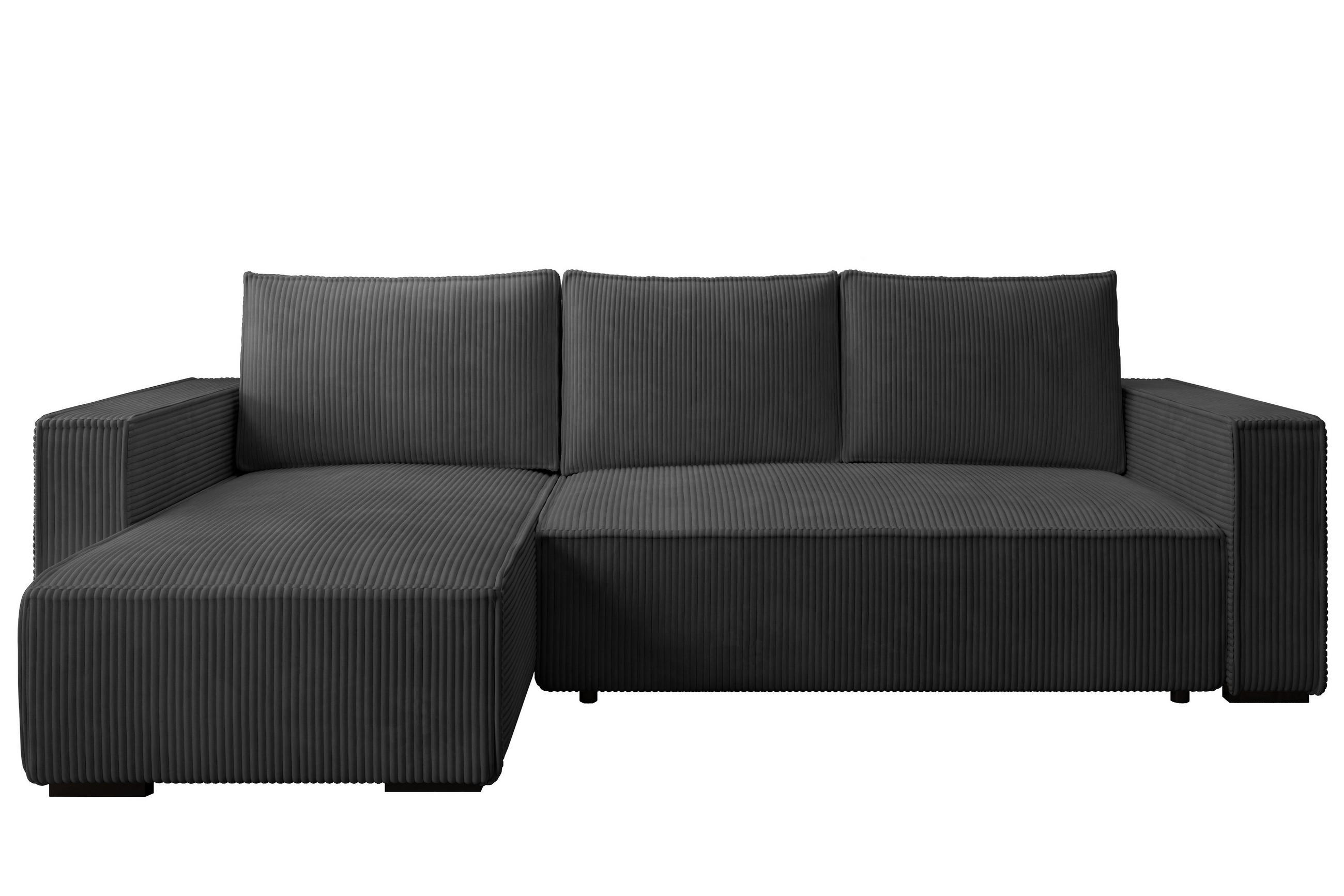 ECKSOFA CUDDY L, Eckcouch in L-Form mit Schlaffunktion und Bettkasten, Farbe: Dunkelgrau, Cordstoff, Ottomane Links - Dunkelgrau, Textil (240/140cm) - Storez24