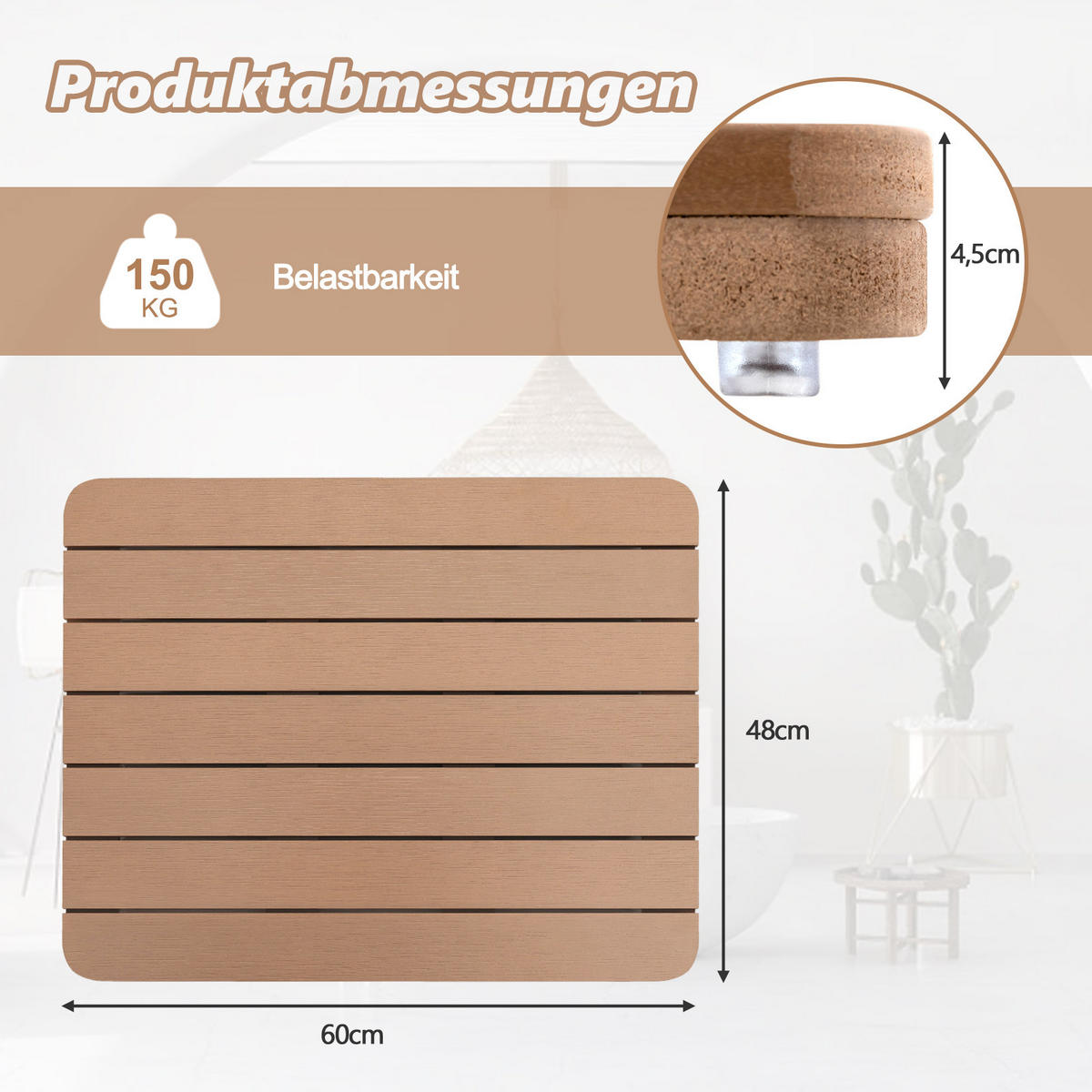 BADEMATTE Braun - Braun, Kunststoff (48/60cm) - COSTWAY