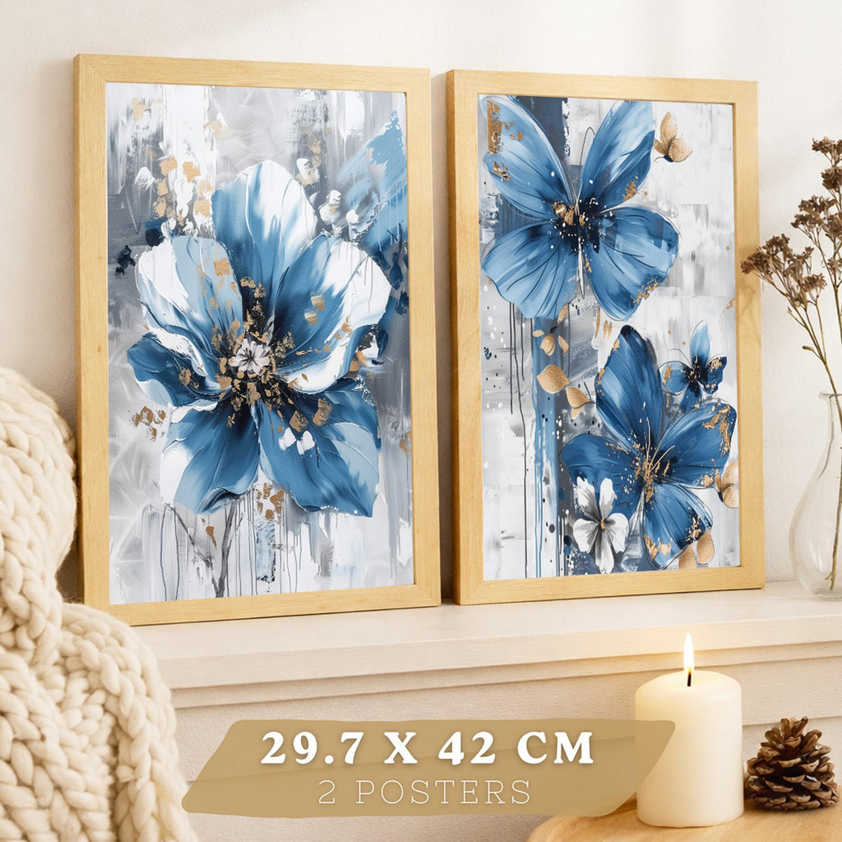 PLAKAT Sada 2 Modrá příroda A3 bez rámu - čirá, papír (29.7/1/42cm) - Nacnic