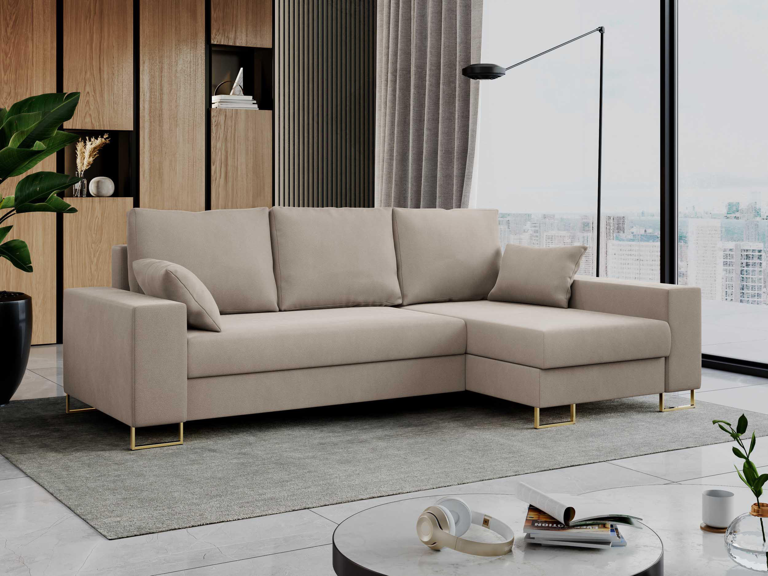 ECKSOFA Dorian Velvet Beige - Beige/Goldfarben, Textil/Metall (242/138cm) - MKS