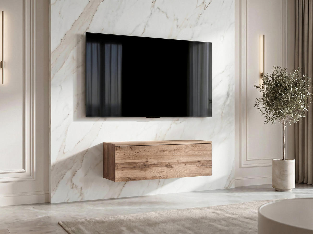 LOWBOARD Barvo 100 Eiche Wotan 100/34/32 cm – hängendes TV-Board - Braun, Holzwerkstoff (100/34/32cm) - AX Living
