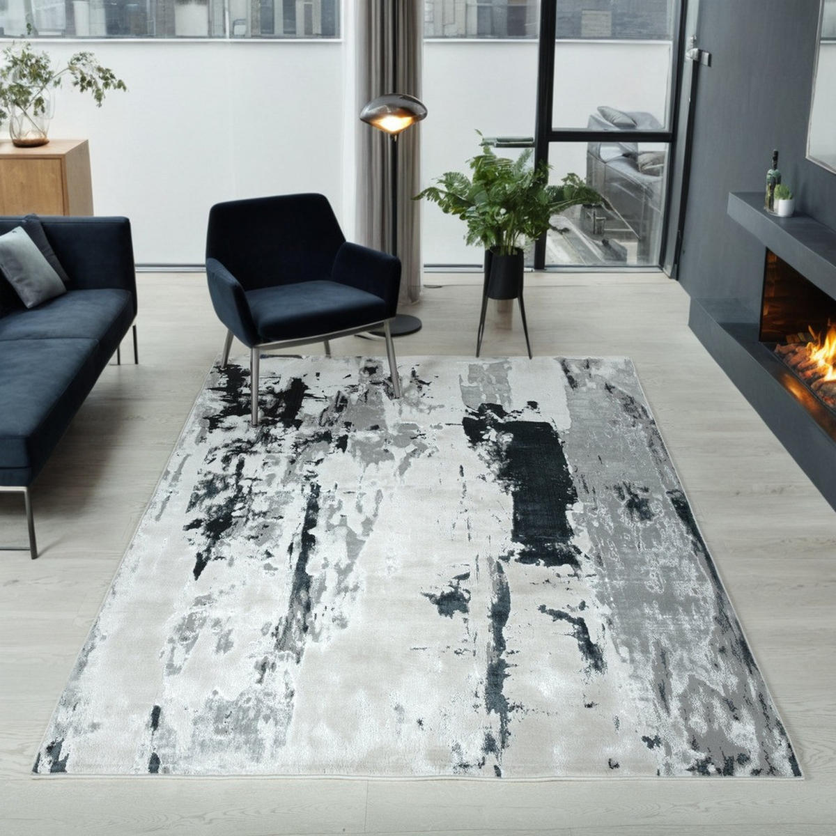 TEPPICH Velours kurzflor mit Metallic-Akzenten Gletschermuster COMO-Tremezzo, Silbergrau 120x170 cm - Silberfarben, Textil (120/170cm) - KADIMA DESIGN