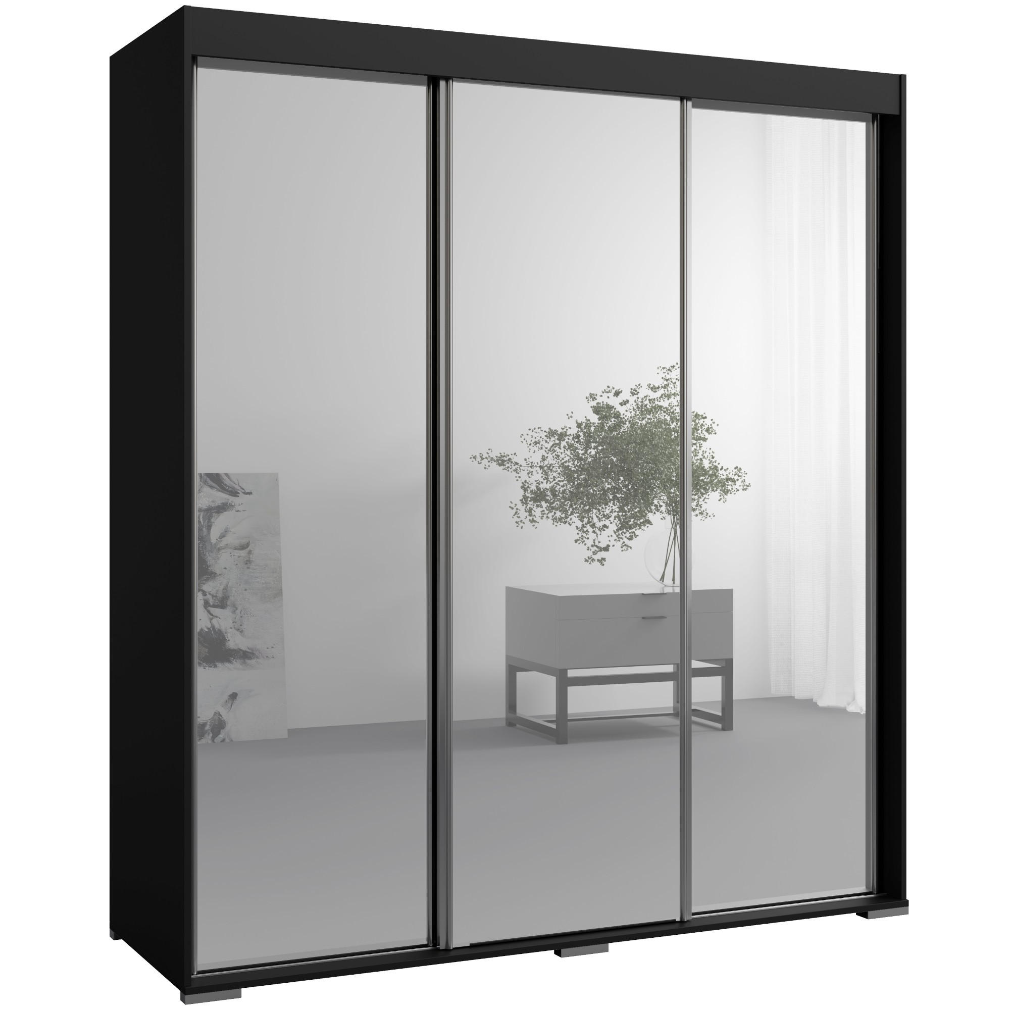 SCHIEBETÜRENSCHRANK mit Schubladen und Spiegel Como 3D3L 180 Schwarz - Silberfarben/Schwarz, Holzwerkstoff/Metall (180/208/67cm) - mzm24