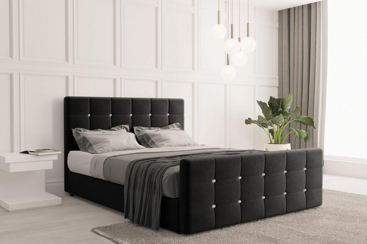 BOXBETT Mit Bettkasten Und Matratze Topper ROMA 120x200 cm Graphit H2-Pocket - Graphitfarben/Dunkelblau, Holz/Holzwerkstoff (120/200cm) - Kaiser Möbel