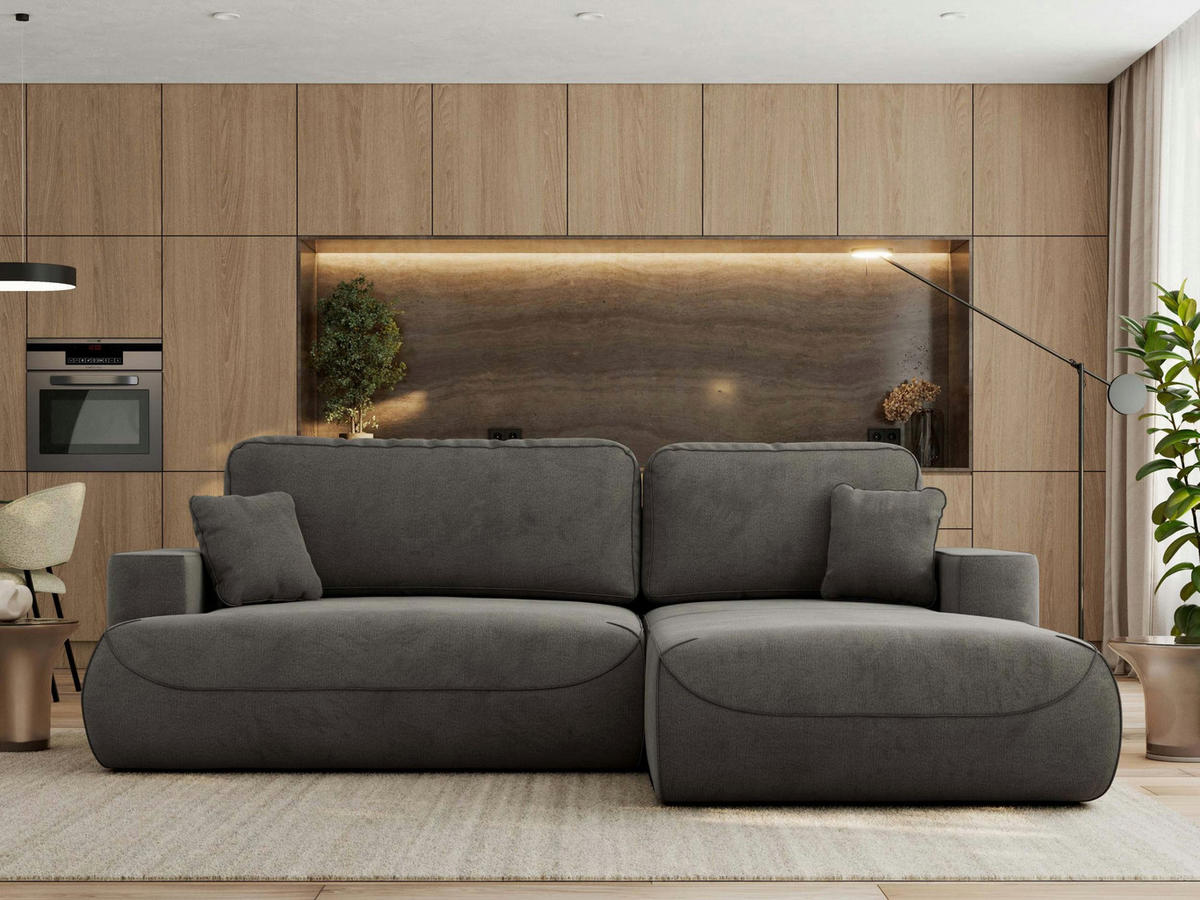 ECKSOFA OVO L Dunkelgrau Velvet - Rechts Seite - Dunkelgrau/Schwarz, Kunststoff/Textil (195/271cm) - MKS