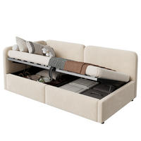 TAGESBETT 90/200 mit Bettkasten, Samtbezug, Lattenrost, Beige - Beige, Holz/Textil - LVHOM